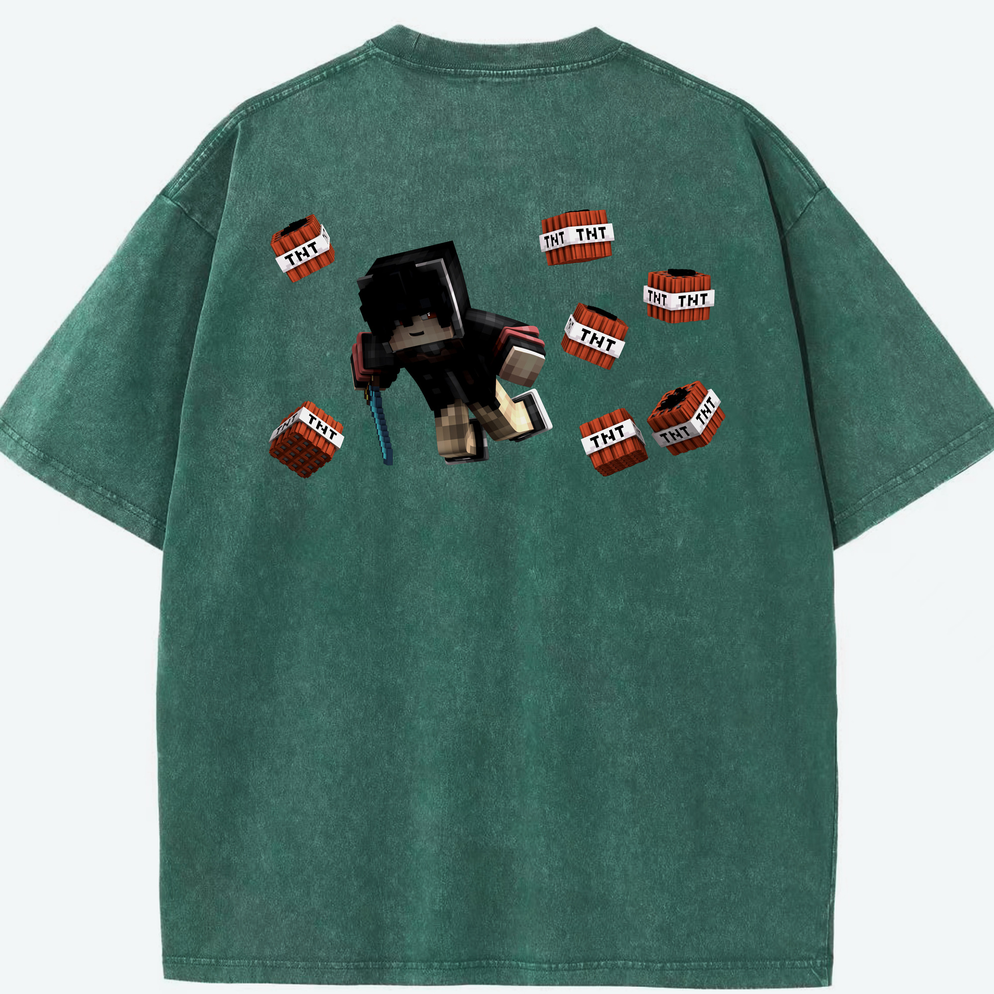 （画像用） マインクラフト ブロックの世界 Minecraft MC Block world 綿100% ヴィンテージ風 半袖Tシャツ（背面プリント）